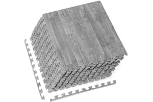 SAFFRI Interlocking Large Grey wooden Floor Mat Garage Exercise Play Yoga Gym Gymnastic Home Office Mat (Grey, 12 Mats-48 square feet)