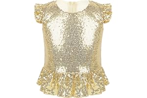TiaoBug Canotta Bambina Paillettes Blusa da Cerimonia Sera Festa Elegante Top da Danza Jazz Balletto Ballo Canotteria con Zipper Costume Sirena Mermaid 3-12 Anni