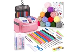Coopay Juego de Ganchillo Portátil Para Principiantes Con 15 Lana, Bolsa, Accesorios, Agujas Ergonómicas Con Mango Suave