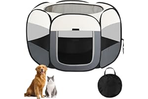 BIGWING STYLE Parque de Juegos Plegable para Gatitos, Caseta Portátil para Perros Gatos Perros, Cachorros y Animales pequeños para Exterior e Interior, de Tela Oxford con Bolsa (Beige, L(110x110x60cm), 6)