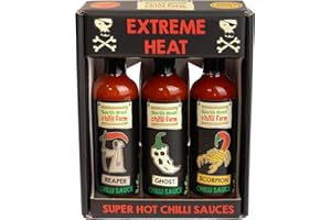 South Devon Chilli Farm Super Sauce Gift Set (3 x 50ml) - 3 Bottles of Our Super Spicy Range - Extreme Hot Sauce - Uses Ghost, Scorpion & Reaper Peppers - Maxium Heat - Gift Idea for Chilli Lovers