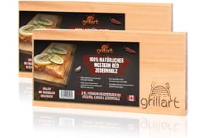 grillart® Pack of 2 XL Grill Boards (Double Pack of 4) - Cedar Wood Board for Grilling - Smoking Boards Made of 100% Natural Western Red Cedar Wood
