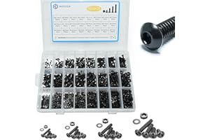 WZHUIDA 1080 Pieces M2 M3 M4 M5 Screws Set, Black Metric Rounded Head Screws Hexagon Socket Screws Nuts and Washers Assortment Set, Thread Machines Hex Screws