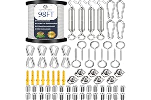 GZFTMKOBNS 71PCS 2MM cavo d'acciaio, 50M cavo in acciaio inox, 304 cavo in acciaio inox, M5 tenditore cavo in acciaio inox per cavo pianta rampicante all'aperto, kit traliccio pianta rampicante