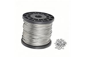 YIHHOW 50M 1.5mm Wire Rope, 304 Stainless Steel Wire Cable with Aluminum Crimping Loop, Metal Cable for Climbing Plants, Picture Hanging, Wisteria, Balustrade, Trellis
