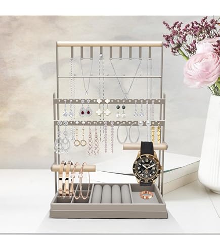 Espositore Gioielli Dokeno Bianco - Porta Collane, Orecchini, Anelli E Bracciali Con Design A 4 Livelli - Foto 8