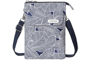 LassZone Canvas Cute Crossbody Handbags Cell Phone Purse Wallet Leaves Pattern Small Change Pouch Bags for Women Girls