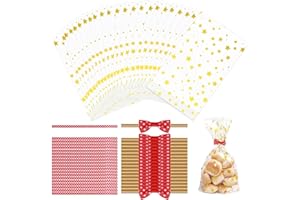 TAIHOBO 100 sztuk przezroczystych toreb celofanowych, 12,8 × 21 cm torby na smakołyki, przezroczyste torby na prezenty czekoladowe ciasteczka z 120 skręconymi kokardkami, małe plastikowe torebki na