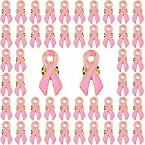 WANDIC Lot de 50 broches à ruban rose en forme de cœur pour la sensibilisation au cancer du sein - Épingles à épinglettes en émail pour femme, Émail, Pas de gemme