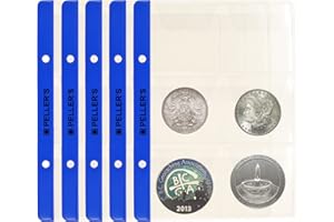 PELLER'S 10 Fogli per Collezione, 6 Tasche 55mm X 55mm su Ogni Pagina, per Monete Grandi Fino a 48 mm: fiches per Casinò e Poker, geocoins. Ricarica Album S, Inserti.