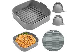 SECURITY TOYS Accesorios Freidora de Aire, Olla y Accesorios Para Air Fryer, Cesta Molde de Silicona Freidoras de Aire Sin Aceite, Accesorios Compatible para Horno, Microondas, Con Manoplas Para Hornear y Rejilla
