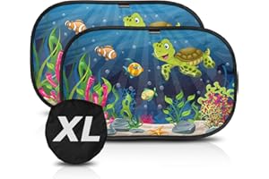 CARAMAZ XL Tendine parasole auto tartaruga 59x38cm extra scuro - Parasole bambini accessori auto, tende da sole per esterno, protezione solare raggi UV, per MINI-VANS come Touran, Zafira, Mazda 5