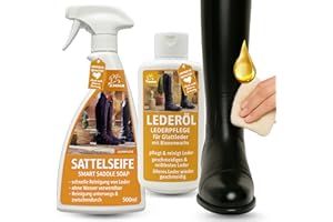 EMMA Sapone per sella + Olio I Spray per la cura della pelle + Grasso incolore I Grasso per sella per pelle liscia l Balsamo I Detergente per pelle I Cura delle pelle Divano auto Scarpe da sella 2*500ml