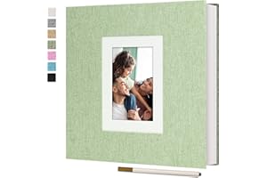 Vienrose Álbum de Fotos Autoadhesivo para Fotos de 10x15 Álbum de Recortes Diy 40 Páginas Cubierta de Lino Libro de Recuerdos para Bodas, Crecimiento Del Bebé, Viajes, Hierba Verde