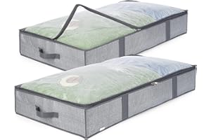 REGALMATE Under Bed Storage Organiser Boxes, Clothes Storage Bags for Towel, Duvet, Blanket, Bedding, Fabric, Clothing & Wardrobe Storage, Under Cot Storage Box- 2 sets