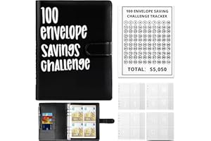 O OLAX 100 Briefumschläge A5, Sparbuch für Geld & Budgetplaner, Sparen Sie 5.050 € Budgetplaner, Geldsparmappe mit transparenten Geldumschlägen und Magnetknopf, Für Haushalt, Büro, Familie