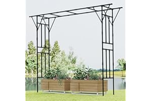 Caroeas Extra Large Garden Arch with 25mm Thickened Galvanized Steel Tubes, Metal Garden Trellis for Climbing Plants, 360cm Wide x 275cm Height x 50cm Deep Rose Arch, Outdoor Decoration, Black