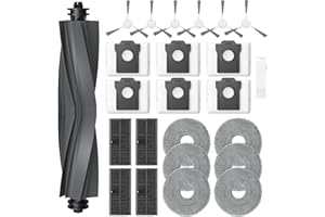LACVIK 24 Stück Zubehör für Dreame L10s Ultra Gen 2 / L10s Pro Ultra Heat / L40 Ultra AE/ X30 Ultra/Mova E30 Ultra Saugroboter, 1 Hauptbürste,6 Staubbeutel,6 Wischtücher, 4 HEPA-Filter, 6 Seitenbürsten
