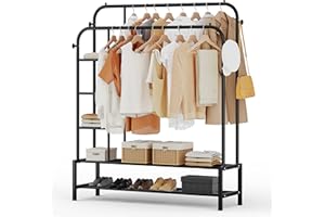 JOISCOPE Burro Ropa, Colgador de Ropa Metálico, Perchero Burro Dormitorio Multifuncional, Estante de Ropa Con Doble Capa 4 Ganchos Almacenamiento, para colgar Ropa, bolsas, zapatos etc, F-Negro