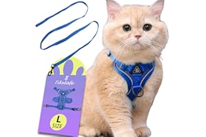 Tikxlafe Katzengeschirr mit Leine, 150 cm, Katzenleine mit Geschirr, Polyester, verstellbares Katzenleinen-Set, ausbruchsicher für Kätzchen (Blau, L)