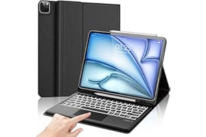 FOGARI Etui na klawiaturę do iPad Air 13 2024 (M2) | iPad Pro 12.9 (6/5/4/3. generacji), klawiatura z touchpadem QWERTZ do ponownego ładowania, 7-kolorowe oświetlenie do iPad Air 13/iPad Pro 12.9,