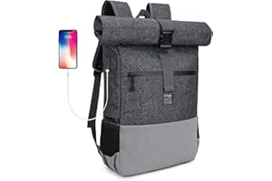 EverVanz Hydrofuge Sac à Dos d'école avec Zip d’Accès Rapide pour 17 Pouces Ordinateur Portable, élégant avec Port USB, Roll Top résistant à l'eau, Sac de Jour léger et décontracté