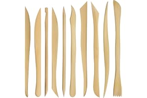 Kurtzy Strumenti per Modellare Argilla in Legno (10pz) - 14,4-16 cm - Utensili Argilla Polimerica e Ceramica - Attrezzi Scultura Argilla Doppia Estremità per Intagliare, Modellare, Goffrare, Scolpire
