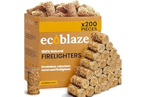 200 Firelighters - Ecoblaze Natural Firelighters | Fast lighting & Odourless, Fire Lighters For Wood Burners & BBQ Ovens, Stoves & Fireplaces
