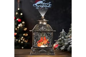 ‎LEWONDR Lewondr Rotkardinal-Vogelschneekugel mit 6-Muster-Projektor, Retro-Vogelkäfig mit wirbelndem Glitzerwasser, Weihnachtsdorf-Schneekugel mit 6-Stunden-Timer, Dekoration für Weihnachtsfeiertage Neujahr
