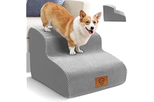 Myiosus Dog Steps for Bed, Non-Slip Dog Steps Stairs for Small Dogs & Cats, Injured Pets,2-Steps Pet Stairs with High Density Foam and Removable Cover,40x40x30cm,Grey