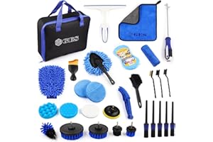GES Kits de Nettoyage de Voiture, kit de Nettoyage de Voiture 30 pièces, kit de Lavage de Voiture pour Roues, intérieur, extérieur, Cuir, aérations et Nettoyage du Tableau de Bord (Bleu)