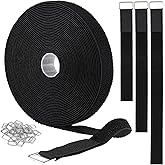 YMCRLUX 10m Klettband mit 50 Metallschnalle, Frei Zuschneidbar Klettverschluss Band - 2.5cm Breit, Wiederverschließbar Klett 