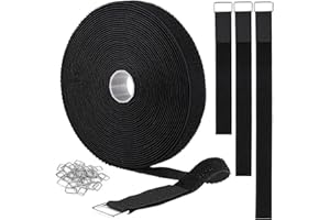 YMCRLUX 2cm x10m Hook and Loop Straps with 40 Metal Buckles,Cut-to-Length Reusable Cable Ties,Adjustable Fastening Cable Straps,Nylon Securing Cinch Strap,2cm Wide, Black