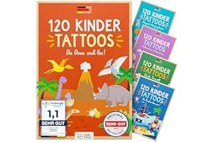 Famifidus 120 tatuaggi dermocompatibili per bambini di età superiore ai 3 anni I Dermatologicamente MOLTO BUONO I Kit di tatuaggi per bambini Dinos I Tatuaggio per bambini (I dinosauri)