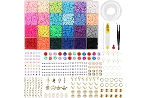 LauCentral 6100+ PCS Clay Beads Kit,Clay Flat Beads Polymer Clay Beads 24 Colours Round, Bracelet Making Kit with Alloy Pendant, Beads Bracelet String for DIY Bracelet Necklaces Jewelry Making Kit
