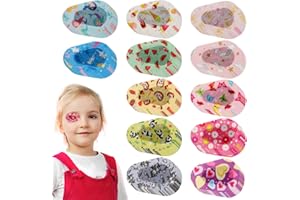 PEUTIER 60 Piezas Parches Oculares para Niños, 5x7,5 cm Adhesivo Vendaje de Parche Ocular Suave Máscara para Ojos Que Bloquea la Luz Transpirable Parche Ocular de Tela Regalo para Niños (12 Estilos)