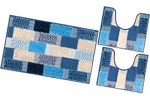 emmevi Tappeto Bagno Parure Morbido Girowater Antiscivolo Assorbente Lavabile MOD.Lilla Set 3 Pezzi Blu