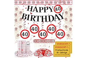WenmthG 40 Geburtstag Deko Männer Frauen, 40. Geburtstag Deko mit Girlande, Luftballons, Absperrband, Luftschlangen, Banner, Konfetti, Tortendeko - Verkehrsschild zum 40 Jahre, 40. Geburtstagsdeko