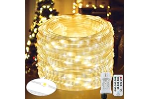 AUGONE Catena luminosa a 220 LED, 25 m, 8 modalità, impermeabile, con timer a distanza, filo di PVC, illuminazione decorativa, adatta per giardini, alberi, matrimoni, feste (bianco caldo)