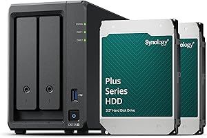Synology DS725+ Station de Disque NAS 2 Baies (AMD Ryzen 4 Threads R1600 Dual-Core 4 Go de RAM 2 x RJ-45 1 GbE Port LAN), 8 to avec 2 x HAT3300-4T