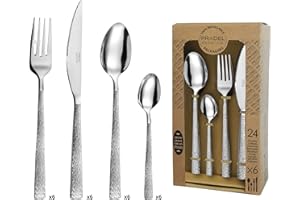 PRADEL ESSENTIEL - Ménagère 24 couverts de table pour 6 personnes - Silex - Acier inoxydable 18/0, Finition Standard - Inox