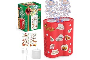 P PANACARE PANACARE Macchina automatica per bolle Christmas Bubble Maker 20000+/Min, Soffiatore per bolle 26 fori/Illuminazione/Soluzione per bolle da 240 ml/Feste, Natale, Matrimonio, Regali di compleanno