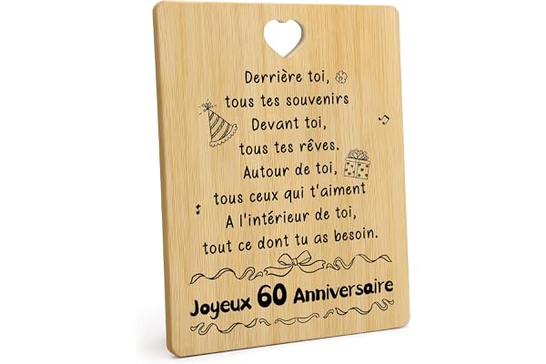 ORIZMA Cadeau Femme Homme 60 Ans - Planche À Découper 60 Ans Épaisse Bambou Cadeau Anniversaire Pour Femme Homme Cuisine