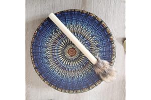 MGICHOOM Tambour Chaman, Tambour Chamanique, Tambour À Cadre À Percussion, Vegan Shaman Alchemical Moon Drum avec Drum Stick, Thérapie Basses Profondes Fait À La Main, Shaman Drum Blue