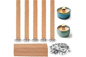 HANQING 100 Pcs Wave Wooden Candle Wicks for Candles Making, Smokeless Wood Wicks with Metal Stand, for Candle DIY Craft (50 Set)