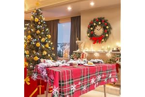 AIBIIN 60x84inch Christmas Checked Tablecloth for Family Dinners Red Tartan Plaid Snowflakes Christmas Waterproof Table Cover for Dining Room Picnic Birthday Party Table Decor Supplies