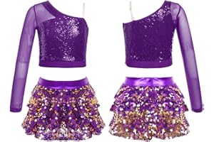 iEFiEL Girls Crop Top with Tutu Skirt Two-Pieces Ballet Dance Dress Jazz Latin Performance Costume Modern Dancewear
