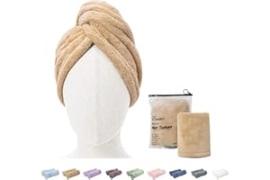 ENETIX Pack of 2 Microfibre Towels for Women, Hair Quick-Drying, 25 × 70 cm, Super Absorbent, Anti-Frizz Hair Turban, Quick Drying Hair Towels with Button (Khaki)