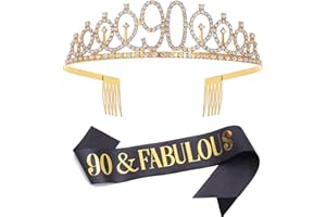 DIMETEY Set di diadema con fascia e strass in oro nero, regalo di compleanno per donne, fascia di compleanno/diadema per festa di compleanno da donna