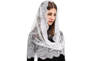 OUBFUUY Velo di Pizzo Bianco, Mantiglia Velo Cattolico Velo Da Chiesa Velo Da Cappella Copricapo Messa Latina per Accessori per Capelli